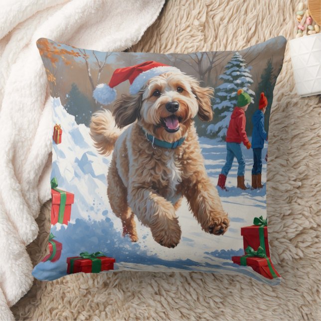 Bernedoodle Kerstfeest Sneeuwscène Kussen (Deken)