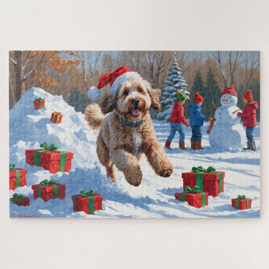 Bernedoodle Kerstfeest Sneeuwscène Legpuzzel (Horizontaal)