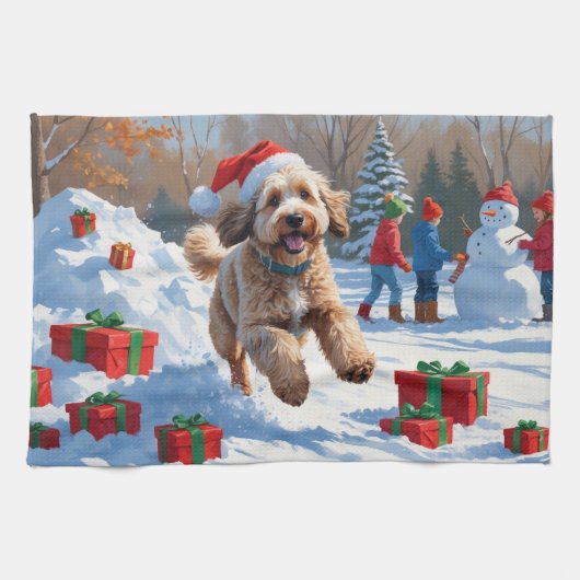 Bernedoodle Kerstfeest Sneeuwscène Theedoek (Horizontaal)