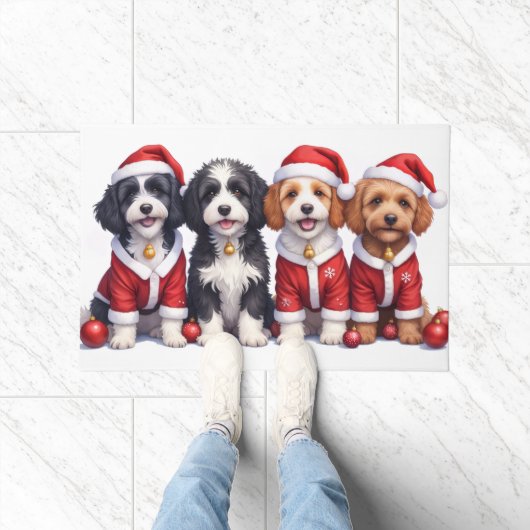 Bernedoodle Kerstjurk Sinterklaas Hoed Deurmat (Binnen)
