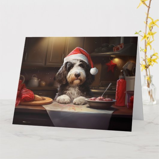 Bernedoodle Kerstkoekjes Feestelijke vakantie Kaart (Gele Bloem)