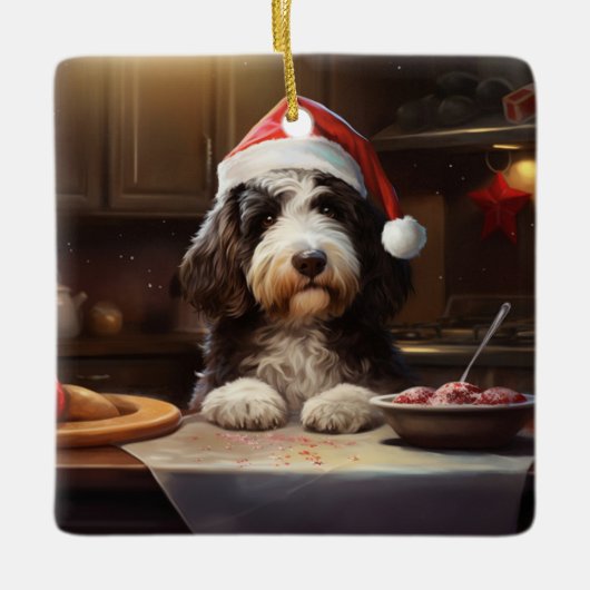 Bernedoodle Kerstkoekjes Feestelijke vakantie Keramisch Ornament (Voorkant)
