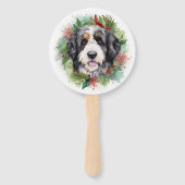 Bernedoodle Kerstkrans Feestelijke Pup Handwaaier (Voorkant)