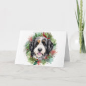 Bernedoodle Kerstkrans Feestelijke Pup Kaart (Voorkant)