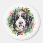 Bernedoodle Kerstkrans Feestelijke Pup Magneet (Voorkant)