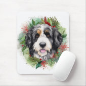 Bernedoodle Kerstkrans Feestelijke Pup Muismat (Met muis)
