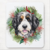 Bernedoodle Kerstkrans Feestelijke Pup Muismat (Voorkant)