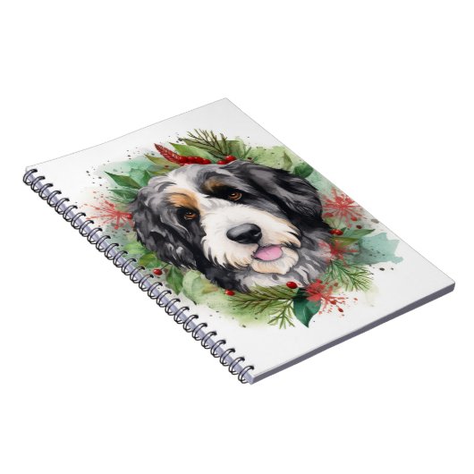 Bernedoodle Kerstkrans Feestelijke Pup Notitieboek (Rechterzijde)