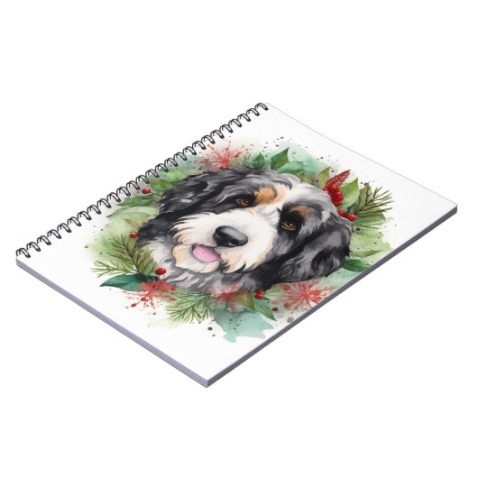 Bernedoodle Kerstkrans Feestelijke Pup Notitieboek (Linkerzijde)