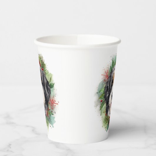 Bernedoodle Kerstkrans Feestelijke Pup Papieren Bekers (Links)