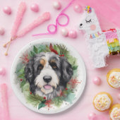 Bernedoodle Kerstkrans Feestelijke Pup Papieren Bordje (Feest)