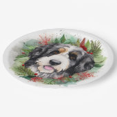 Bernedoodle Kerstkrans Feestelijke Pup Papieren Bordje (Gekanteld)