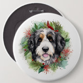 Bernedoodle Kerstkrans Feestelijke Pup Ronde Button 6,0 Cm (Voorkant /achterkant)