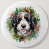 Bernedoodle Kerstkrans Feestelijke Pup Ronde Button 6,0 Cm (Voorkant)