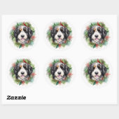 Bernedoodle Kerstkrans Feestelijke Pup Ronde Sticker (Vel)
