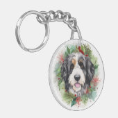 Bernedoodle Kerstkrans Feestelijke Pup Sleutelhanger (Voorkant Links)