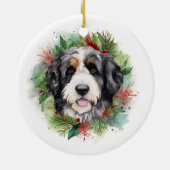 Bernedoodle Kerstkrans Festieve Pup Keramisch Ornament (Achterkant)
