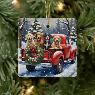 Bernedoodle Kerstmis Rode Truck Vakantie Keramisch Ornament