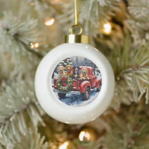 Bernedoodle Kerstmis Rode Truck Vakantie Keramische Bal Ornament