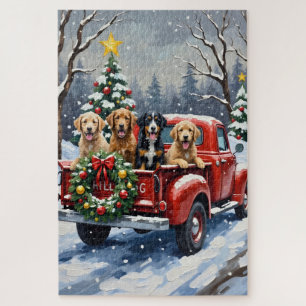 Bernedoodle Kerstmis Rode Truck Vakantie Legpuzzel
