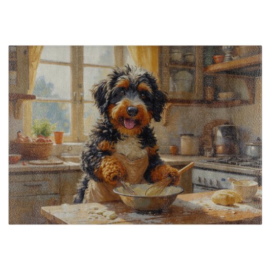 Bernedoodle Kookt in Keuken Snijplank (Voorkant)