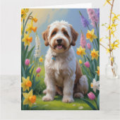 Bernedoodle lente bloemen schilderen  kaart (Gele Bloem)