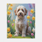 Bernedoodle Lente Bloemen Schilderij Fleece Deken (Voorkant)