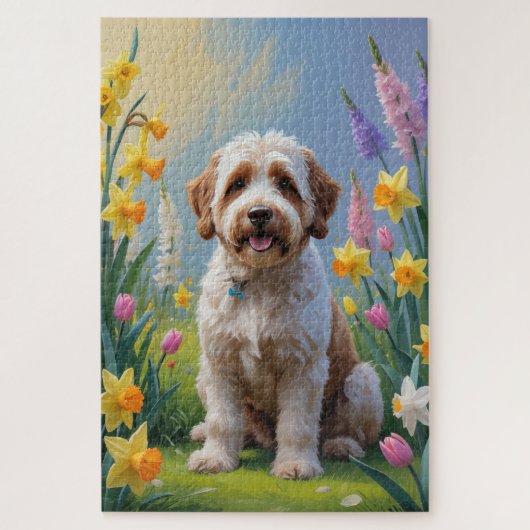 Bernedoodle Lente Bloemen Schilderij Legpuzzel (Verticaal)