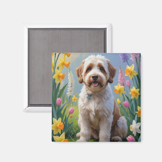 Bernedoodle Lente Bloemen Schilderij Magneet (Voorkant / Achterkant)