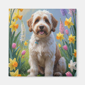 Bernedoodle Lente Bloemen Schilderij Magneet (Voorkant)