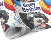 Bernedoodle met ballonnen cadeaupapier (Rol Hoek)