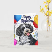 Bernedoodle met Ballonnen Kaart (Gele Bloem)