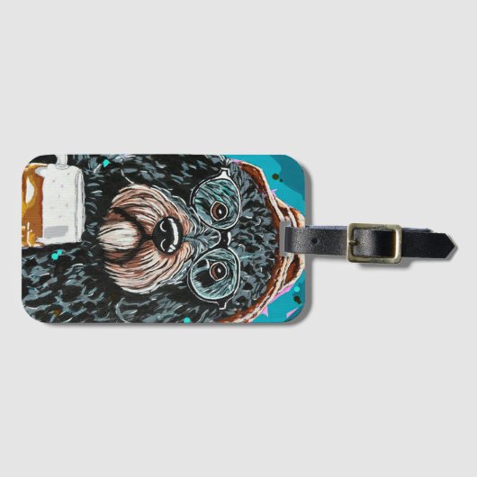 Bernedoodle met een mok bagagelabel (Voorkant (horizontaal))