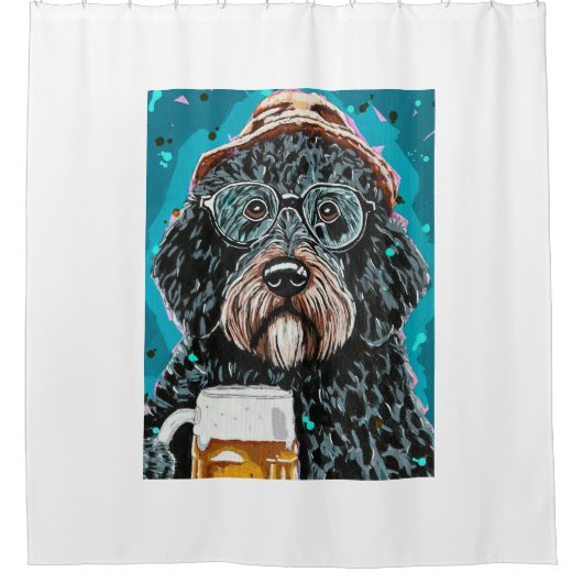 Bernedoodle met een mok douchegordijn (Voorkant)