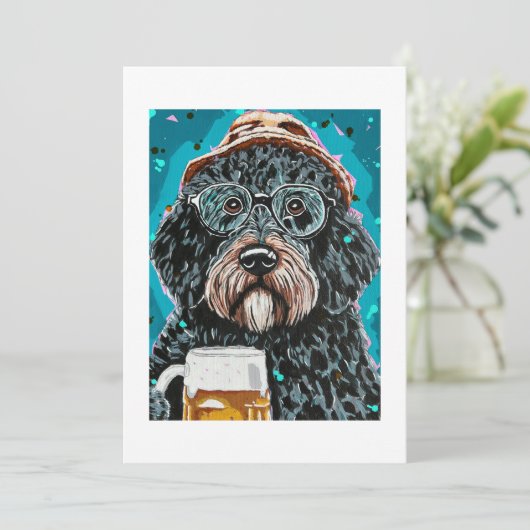 Bernedoodle met een mok kaart (Staand voorkant)