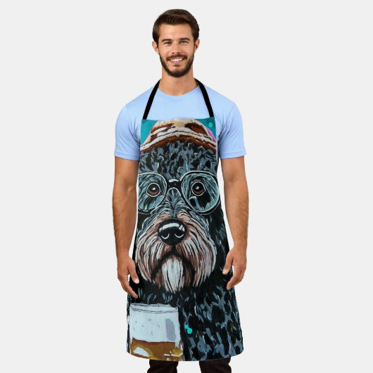 Bernedoodle met een mok schort (Gedragen)