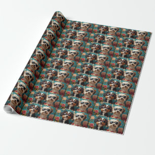 Bernedoodle Met Hart Rozen Valentijnsdag Cadeaupapier