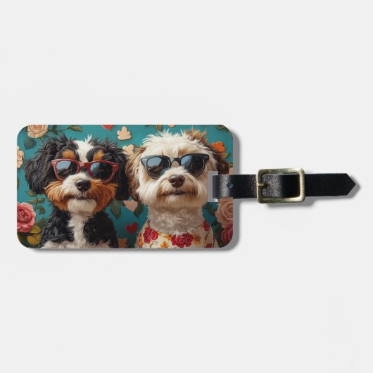 Bernedoodle met hartrozen Valentijnsdag Bagagelabel (Voorkant horizontaal)
