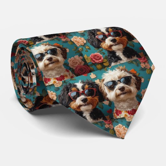 Bernedoodle Met Hartrozen Valentijnsdag  Stropdas (Opgerold)