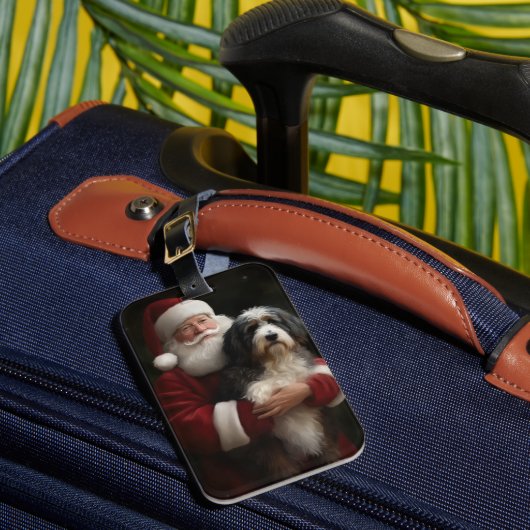Bernedoodle met Kerstman Feestelijke Kerstmis Bagagelabel (Voorkant Insitu 1)