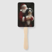 Bernedoodle met Kerstman Feestelijke Kerstmis Handwaaier (Achterkant)