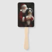 Bernedoodle met Kerstman Feestelijke Kerstmis Handwaaier (Voorkant)