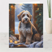Bernedoodle met kerstverlichting Vakantie Kaart (Voorkant)