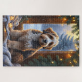 bernedoodle met kerstverlichting vakantiedagen legpuzzel (Horizontaal)