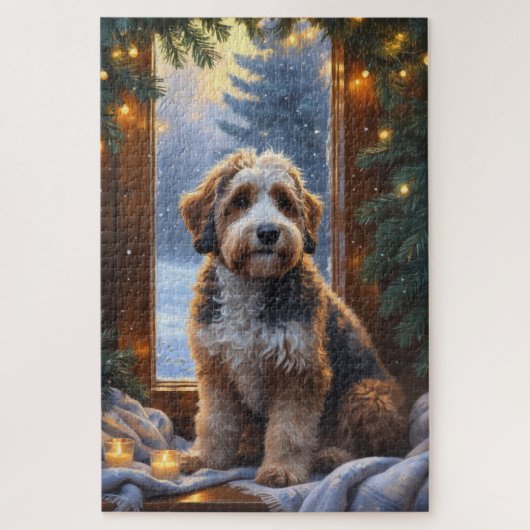 bernedoodle met kerstverlichting vakantiedagen legpuzzel (Verticaal)