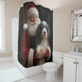 Bernedoodle met Sinterklaas Feestelijke Kerstmis Douchegordijn (In situ)