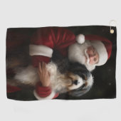 Bernedoodle met Sinterklaas Feestelijke Kerstmis Golfhanddoek (Horizontaal)