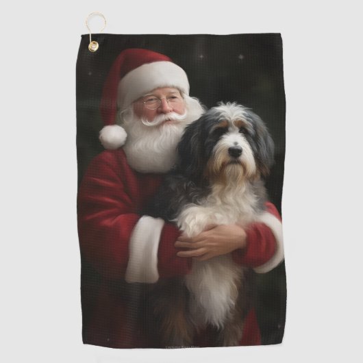 Bernedoodle met Sinterklaas Feestelijke Kerstmis Golfhanddoek (Voorkant)