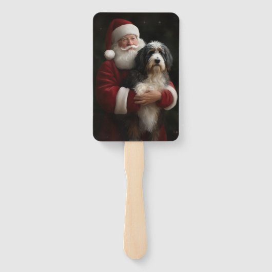 Bernedoodle met Sinterklaas Feestelijke Kerstmis Handwaaier (Achterkant)