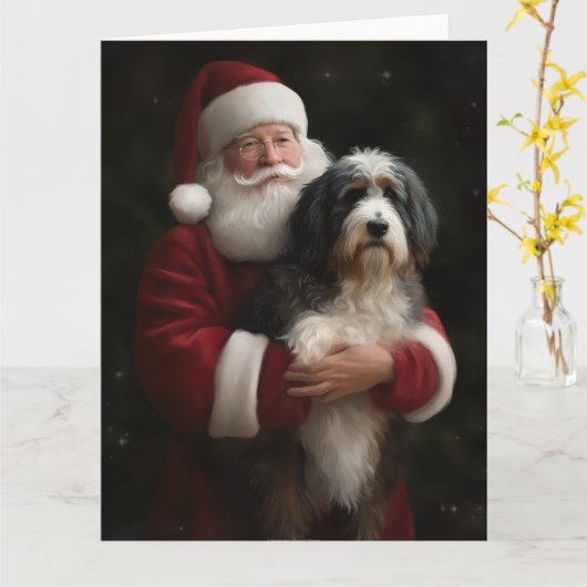 Bernedoodle met Sinterklaas Feestelijke Kerstmis Kaart (Gele Bloem)